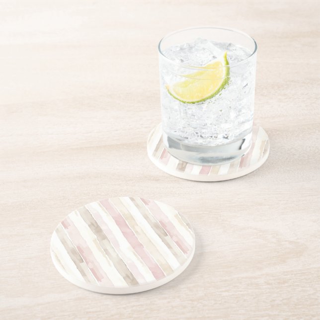 Blush Pink Cream Stripes Coaster (Side)