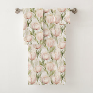 Blush Pink Cream Tulips Floral Bridal Shower Bath Towel Set