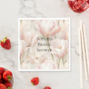 Blush Pink Cream Tulips Flowers Bridal Shower Napkin