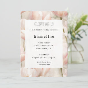 Blush Pink Cream Tulips Flowers Romantic Birthday Invitation
