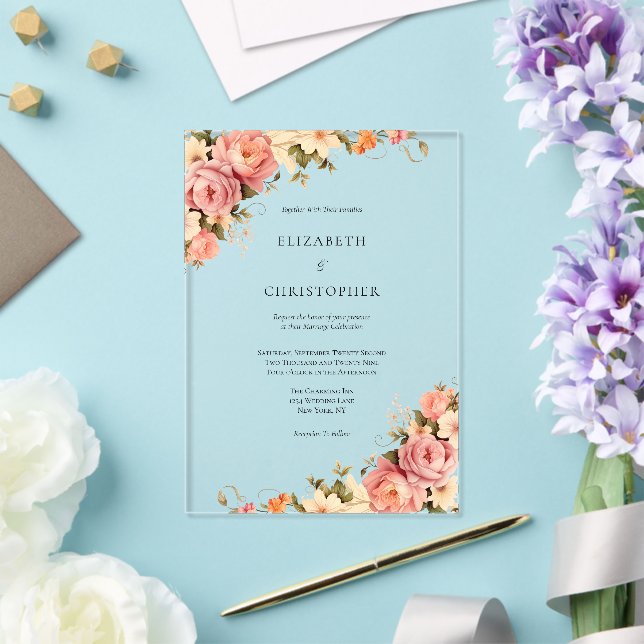 Blush Pink Cream Watercolor Floral Wedding Acrylic Invitations (Insitu (Wedding))