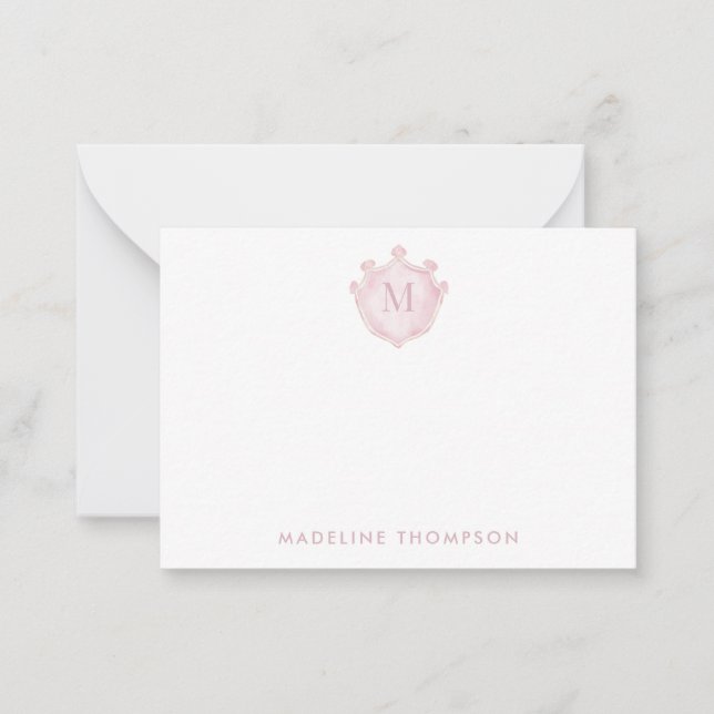 Blush Pink Crest Classic Monogram Card (Front)