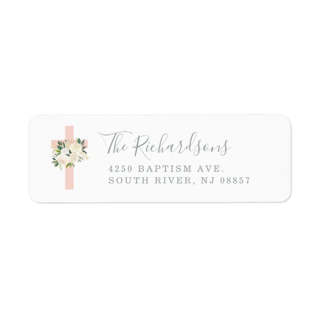 Blush Pink Cross and White Flowers | Baptism (Front)