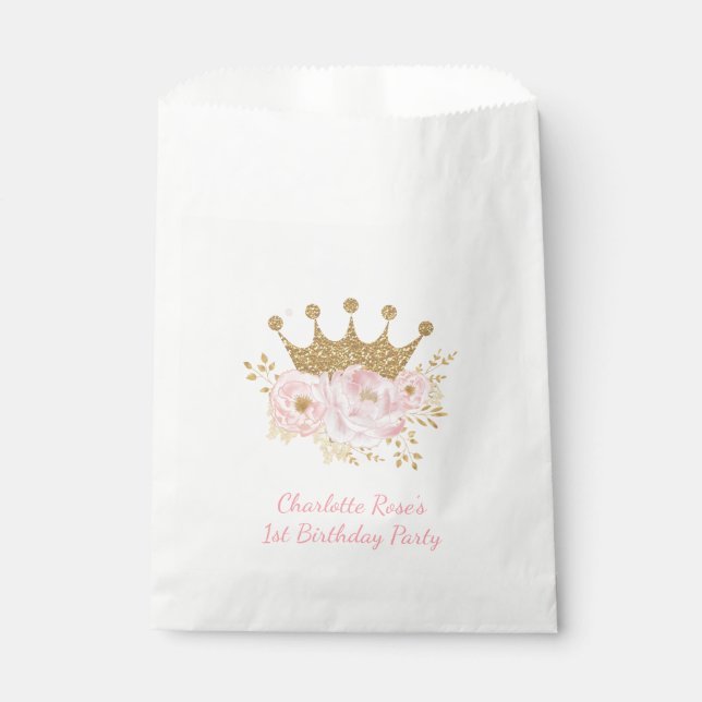 Blush Pink Crown Princess Baby Shower Birthday Favour Bag (Front)