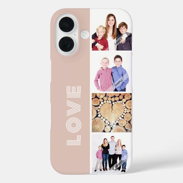 Blush pink Custom 4 Photo Collage Love Family Case-Mate iPhone Case (Back)