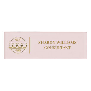 Blush Pink Custom Company Logo Employee Staff Name Tag