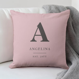 Blush Pink Custom Est Year Modern Monogram Initial Throw Pillow