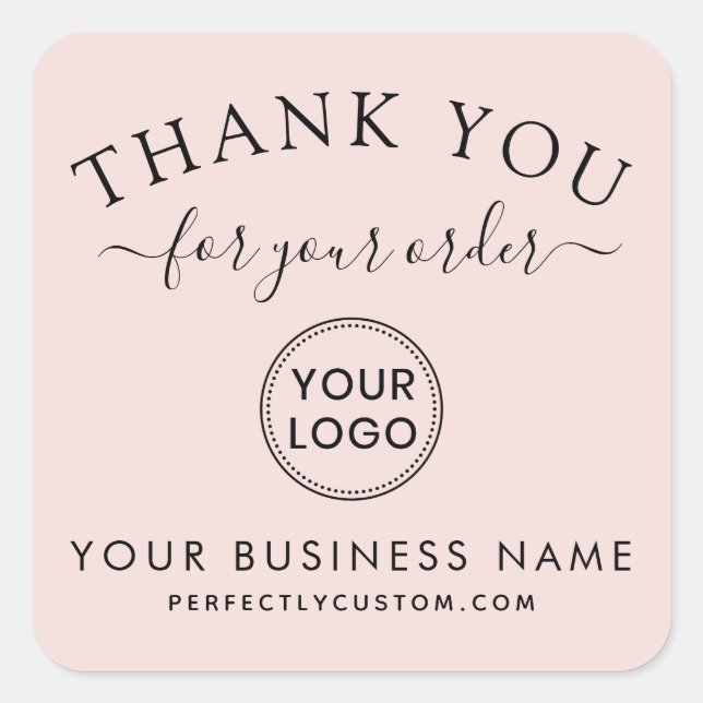 Blush pink custom logo order thank you square sticker (Front)