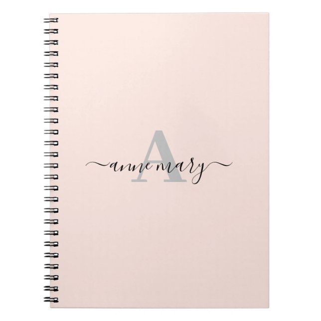 Blush Pink Custom Name Monogram Gift Favour Girly Notebook (Front)