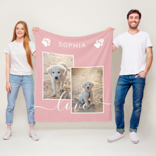Blush Pink Custom Photo With Name & Love Text Fleece Blanket