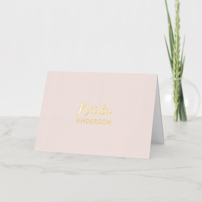 Blush Pink Custom Text / Your Name Stationery Foil Greeting Card (Front)