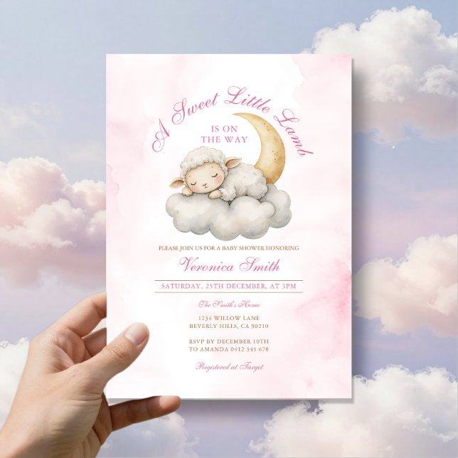 Blush Pink Cute A little lamb baby shower  Invitation (Creator Uploaded)