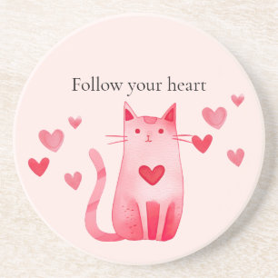 Blush Pink Cute Cat Hearts  Coaster