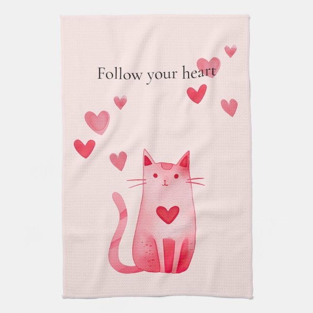 Blush Pink Cute Cat Hearts  Kitchen Towel (Vertical)