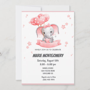 Blush Pink  Cute Elephant Baby Shower Invitation