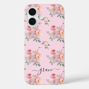 Blush Pink Cute Girly Boho Floral Personalized iPhone 16 Case