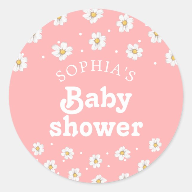 Blush Pink Cute Little Daisy Floral Classic Round Sticker (Front)