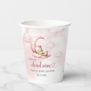 Blush pink cute teddy bear cloud nine girl paper cups
