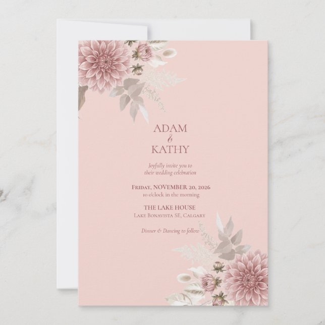 Blush Pink Dahlia Wedding Invitation (Front)