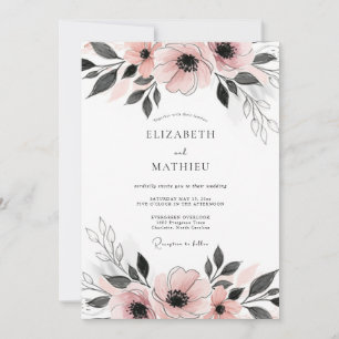 Blush Pink Dainty Anemone Wedding Invitation