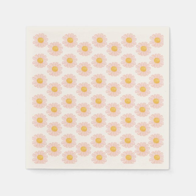 Blush Pink Daisy 1st Birthday Party  Napkin (Front)