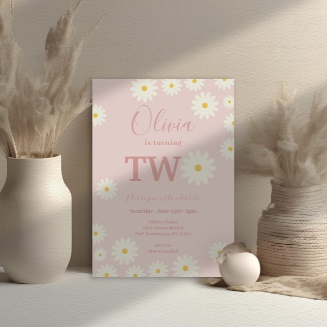 Blush Pink Daisy Floral 2nd Birthday party  Invitation (Creator Uploaded)