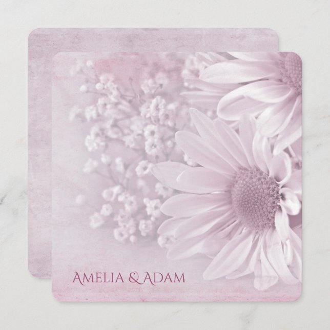 blush pink daisy wedding bouquet invitation (Front/Back)