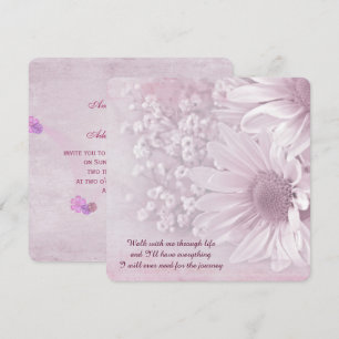 blush pink daisy wedding bouquet invitation