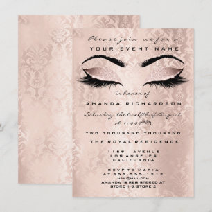 Blush Pink Damask Makeup Glitter Eyes 16th Bride Invitation