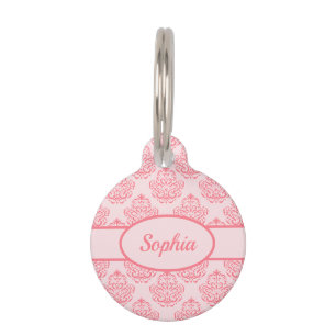 Blush Pink Damask Pattern & Custom Pet Info Pet Tag