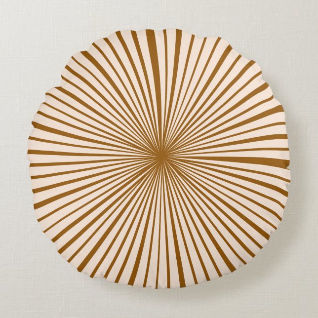Blush Pink Dark Chocolate Brown Stripe Pattern Round Pillow (Front)