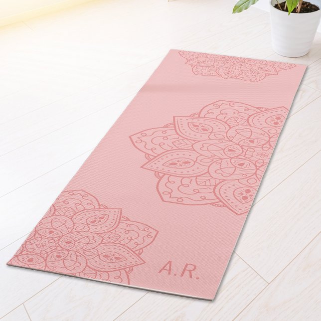 Blush Pink Decorative Modern Mandala With Initials Yoga Mat (Creator Uploaded)