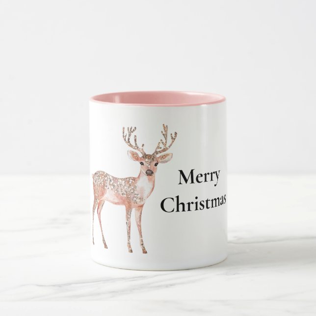 Blush Pink Deer Christmas  Mug (Center)