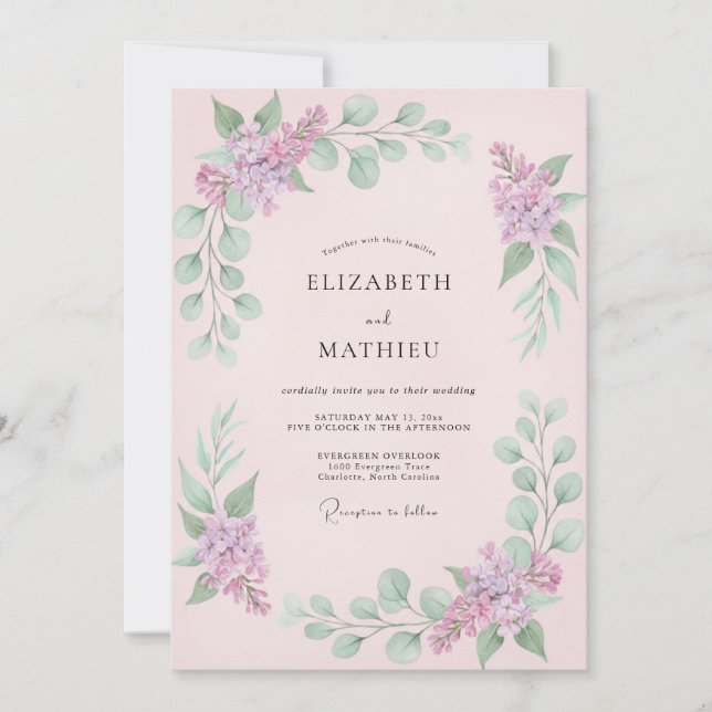 Blush Pink Delicate Lilac Wedding Invitation (Front)