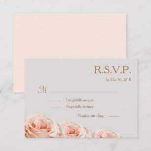 Blush Pink Dewy Roses Floral Grey Wedding RSVP Invitation