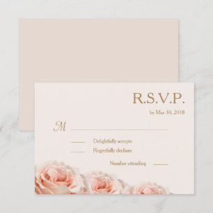 Blush Pink Dewy Roses Floral Ivory Wedding RSVP Invitation
