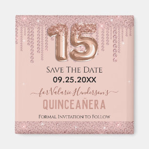 Blush Pink Diamond Quinceanera Save the Date Magnet