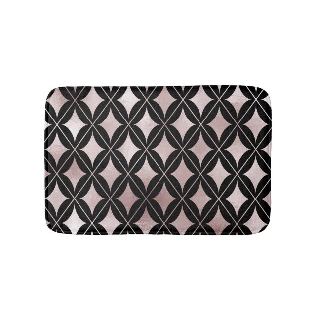 Blush Pink Diamonds on Black Bath Mat (Front)