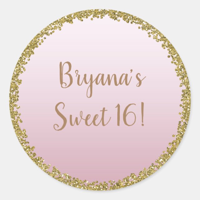 Blush Pink Dipped Gold Glitter Glam Sparkle Party Classic Round Sticker (Front)