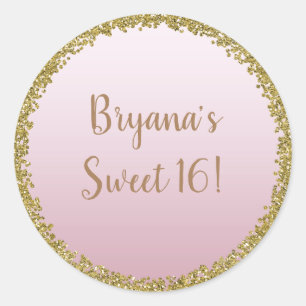 Blush Pink Dipped Gold Glitter Glam Sparkle Party Classic Round Sticker