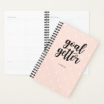 Blush Pink Dots and Black Typography | Goal Getter Planner<br><div class="desc">This stylish planner features a trendy blush pink background with white polka dots,  and the phrase "goal getter" in modern typography. Personalize with your name.</div>