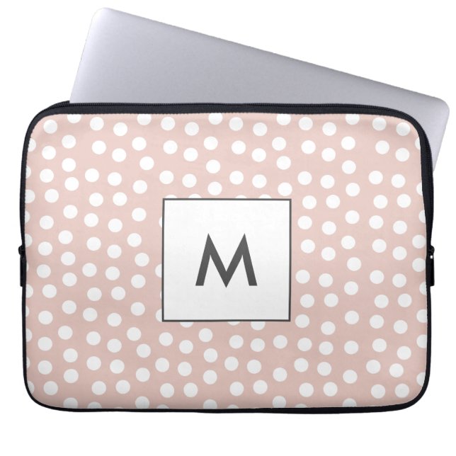 Blush pink dotted monogram laptop sleeve (Front)