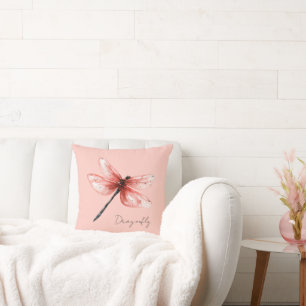 Blush Pink Dragonfly Throw Pillow