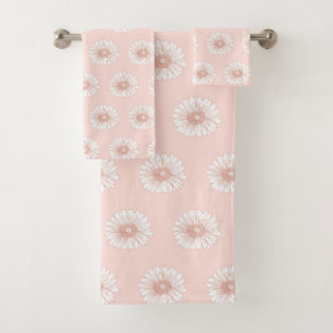 Blush Pink Drawing Illustration Flower Pattern Bath Towel Set