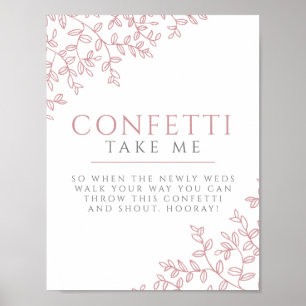 Blush pink drawn leaf wedding confetti sign