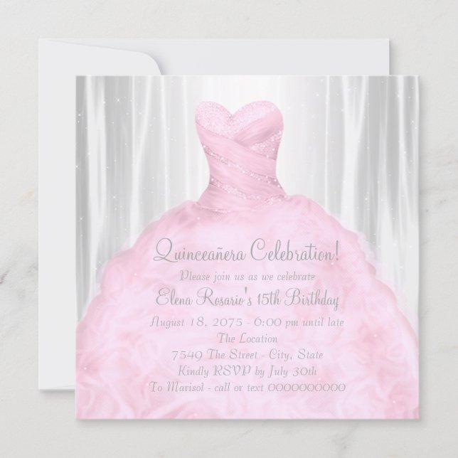 Blush Pink Dress Elegant Pink Quinceañera Invitation (Front)