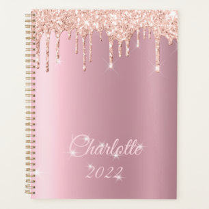 Blush Pink Drip Glitter Sparkle Girly Monogram Pla Planner