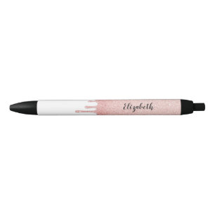 Blush Pink Dripping glitter Monogram Name Black In Ink Pen