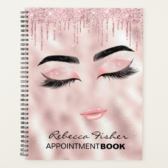 Blush Pink Drips Lashes Appointment Planner Book (Front)