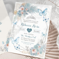 Blush Pink Dusty Blue Butterfly Royal Quinceañera